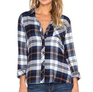 Rails Plaid Button Down Shirt Blouse  Flannel Navy Blue SZ XS